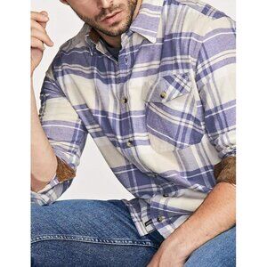 CQR Mens All Cotton Flannel Shirt Long Sleeve Brushed Soft Plaid Cream Blue XL